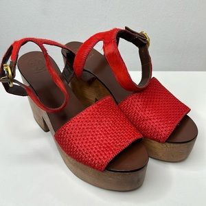 Tory Burch Camilla Haircalf Leather Platform Sandal size 8